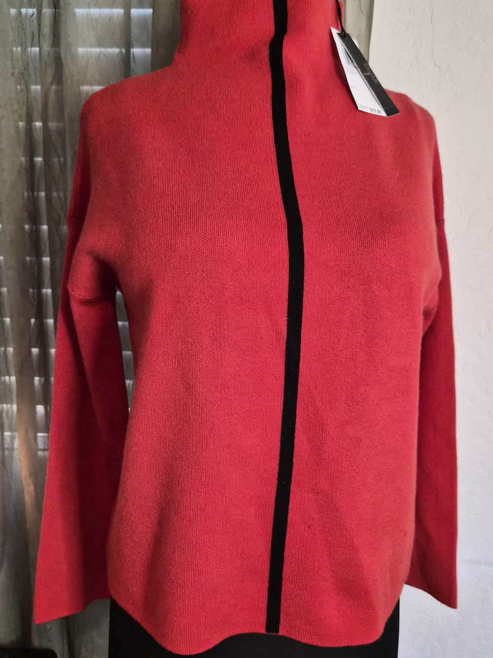 Tahari Red Cowl Neck Sweater with Black Stripe Accent